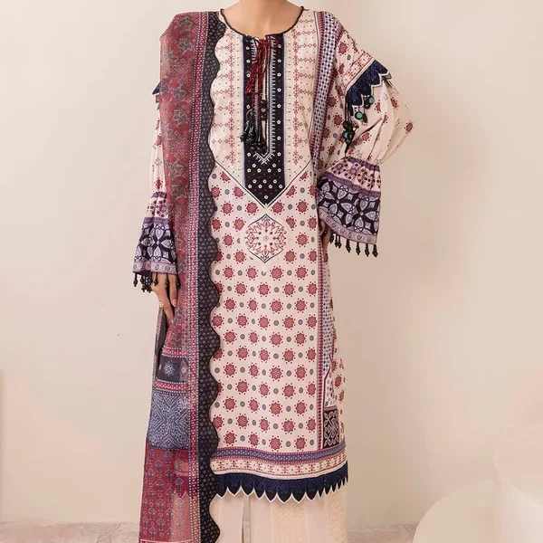 3 Piece Unstitched Embroidered Printed Lawn Suit SP-52069