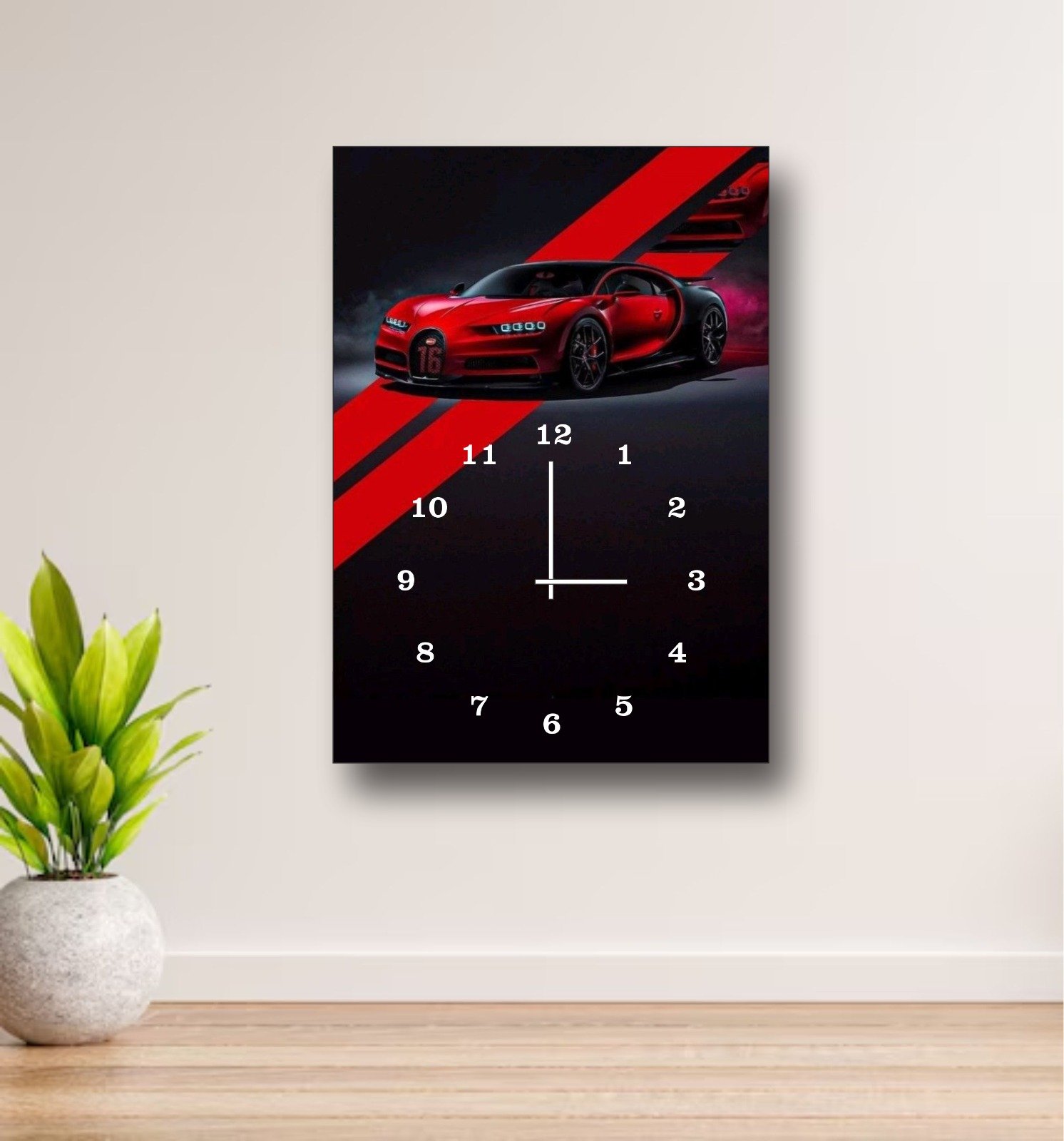 Luxury Sports Car Wall Clock – Bugatti Chiron Design, 12x16” Wooden Frame (Without Battery) - Image 2