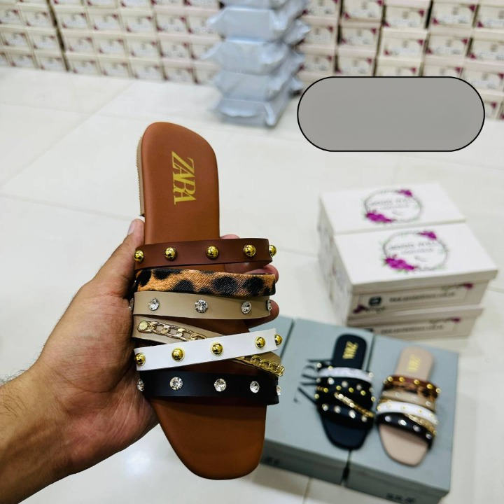 Trendy Style Women’s Slippers – Brown Multi Strap Flat Sandals With Studs & Stones | Comfortable Daily Wear Slides - Image 4