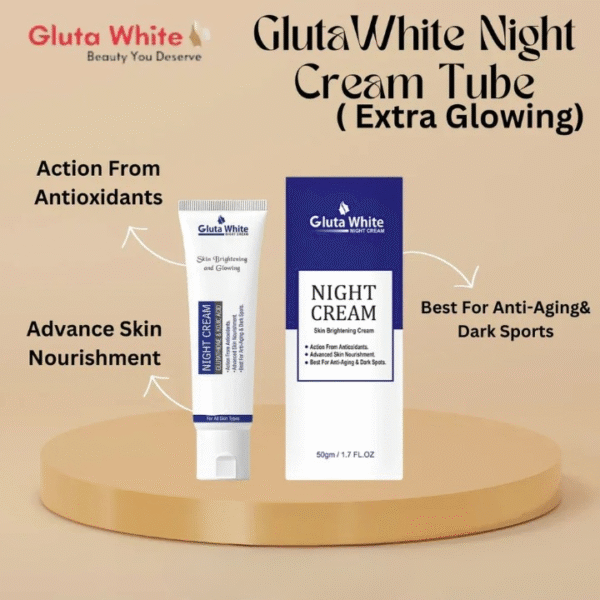 Gluta White Night Cream – Advanced Skin Brightening, Nourishing & Anti-Aging Formula (50ml) - Image 3