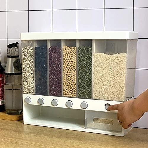 e29f5c93aea6768eea51083fd6e1661f.jpg 6-in-1 Wall Mounted Food Dispenser – Airtight Dry Food Storage Container for Kitchen | Multi-Section Cereal, Rice & Grain Organizer