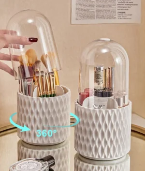 360 Rotating Large Capacity Transparent Makeup Brush Storage Pen Holder Acrylic Dust With Lid Desktop Cosmetic Storage Box