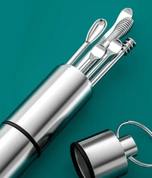 Stainless Steel Ear Pick Set with Keychain Case